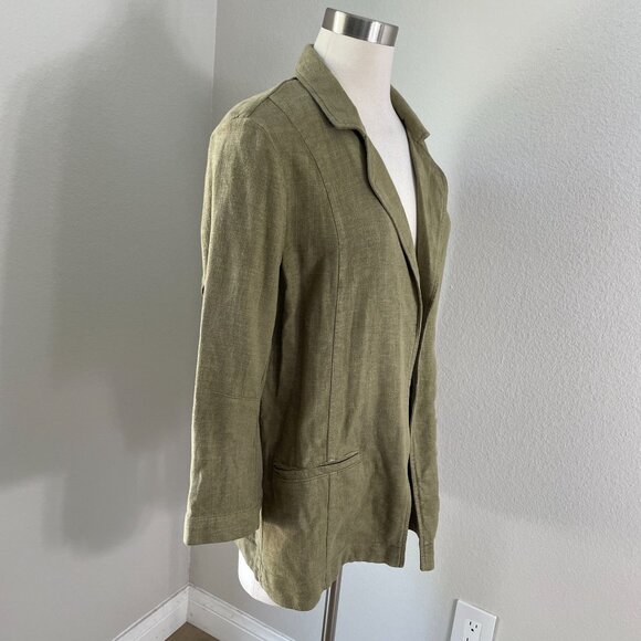 Anthropologie Womens 4 Olive Green Linen Blend Blazer Jacket - Picture 4 of 12